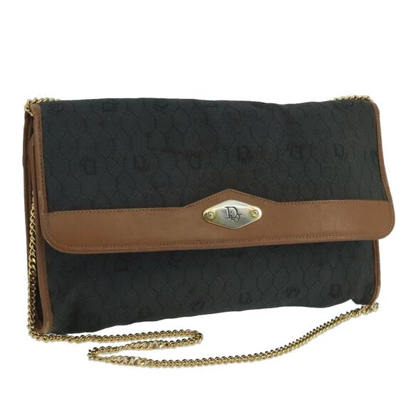 DIOR Honeycomb Canvas Chain Shoulder Bag Pvc Black Gold - Picture 1 of 12